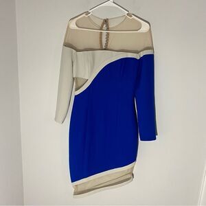 Women’s Long Sleeve Color Block Asymmetric Hemline Cut Out Midi Dress